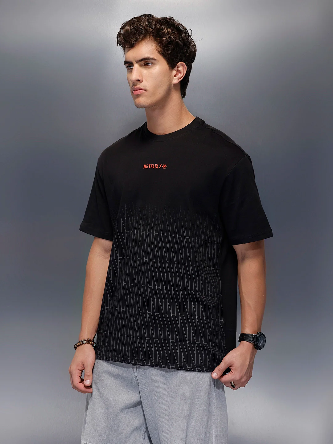 Netflix Placement Printed T-Shirt   |  Black - Image 4
