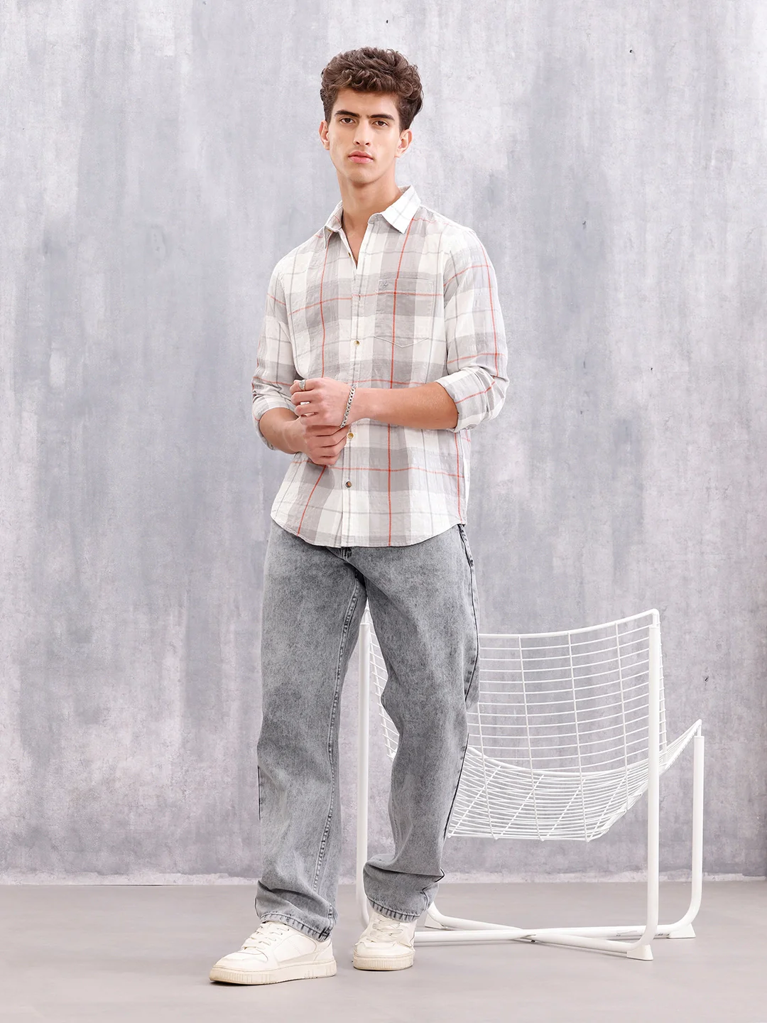 Neutral Check Pattern Casual Shirt – A Refined Everyday Essential | Grey - Image 2