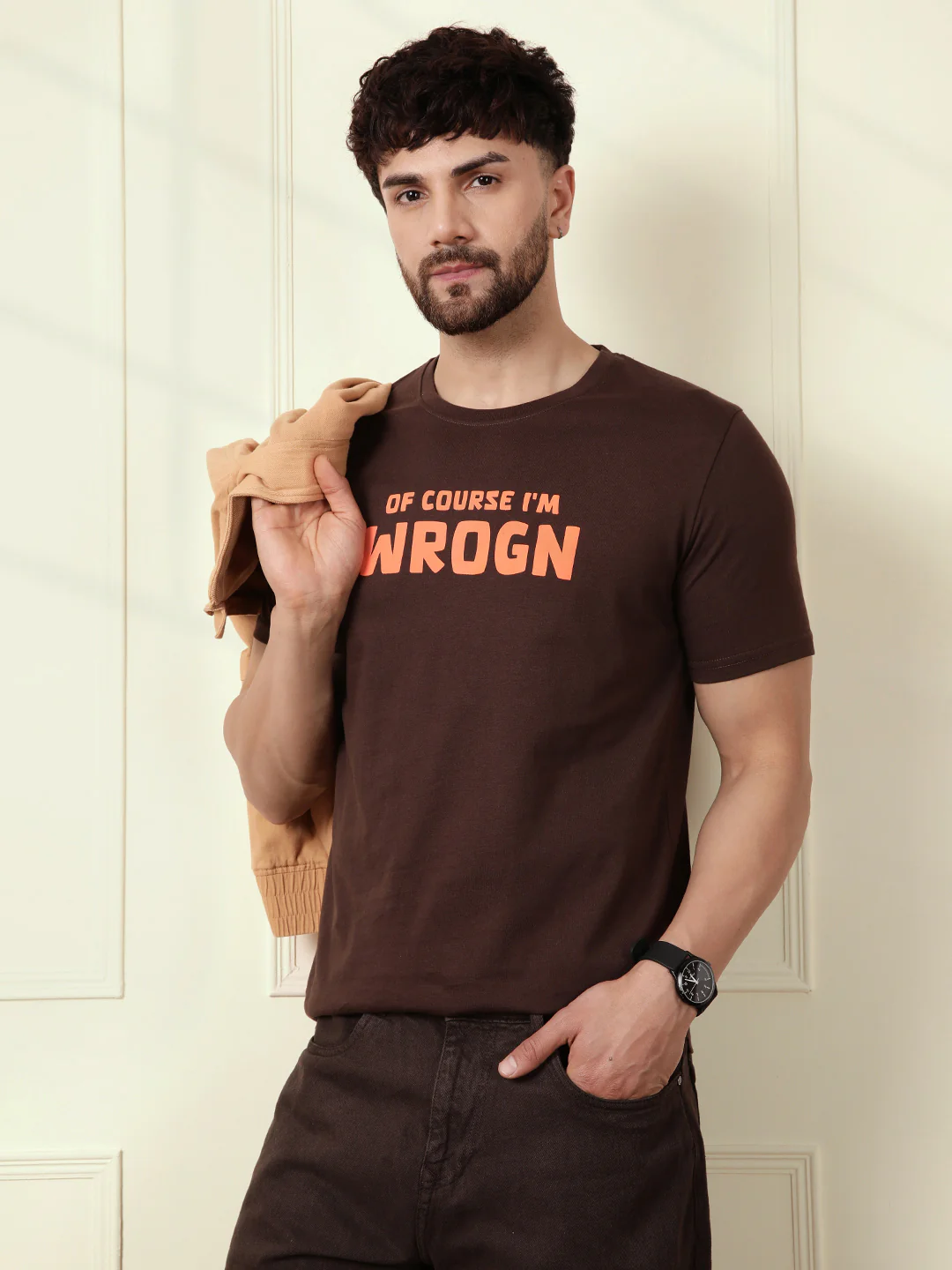 Puff Print Slim Fit T-Shirt | Brown - Image 2