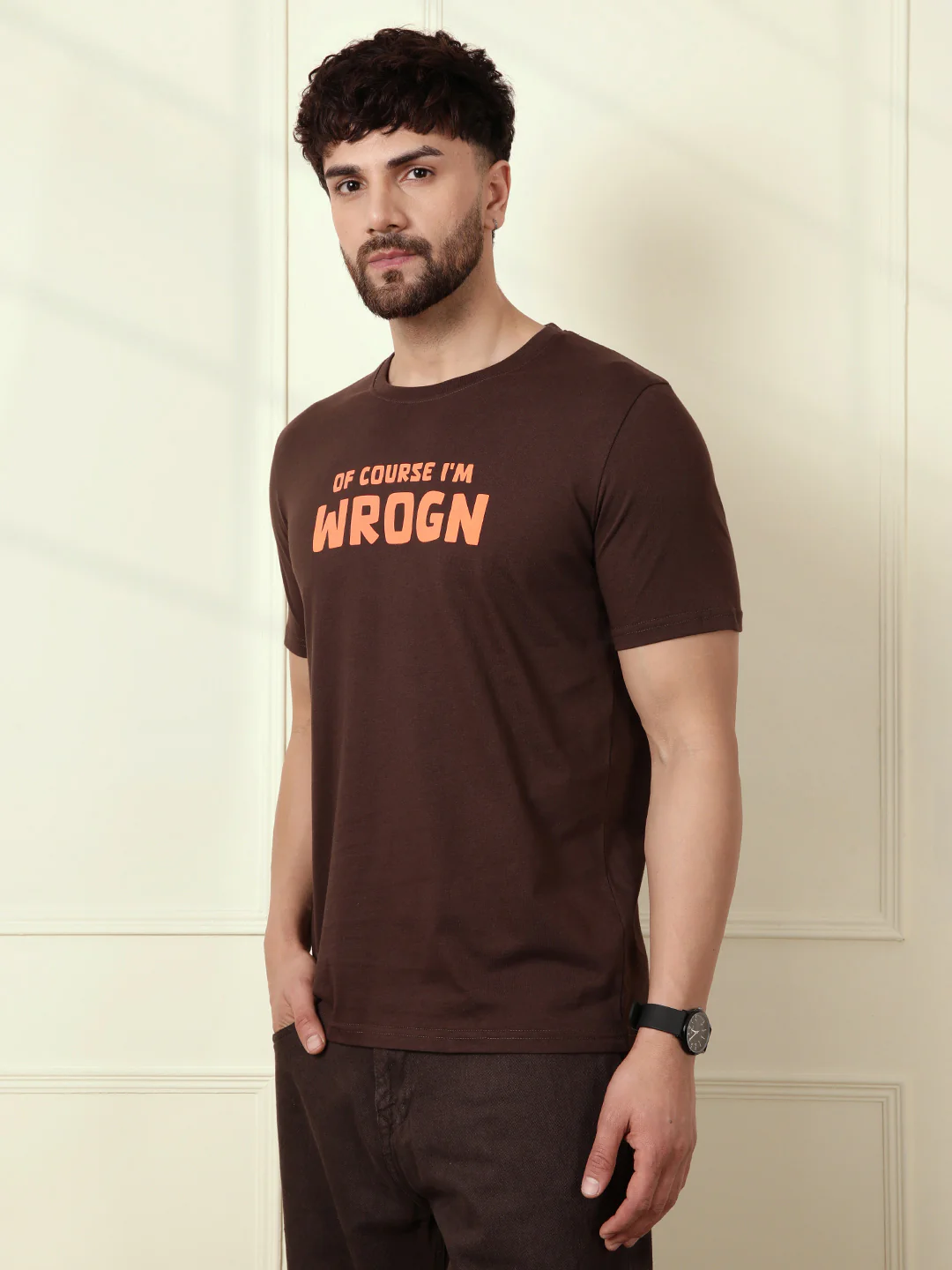 Puff Print Slim Fit T-Shirt | Brown - Image 3