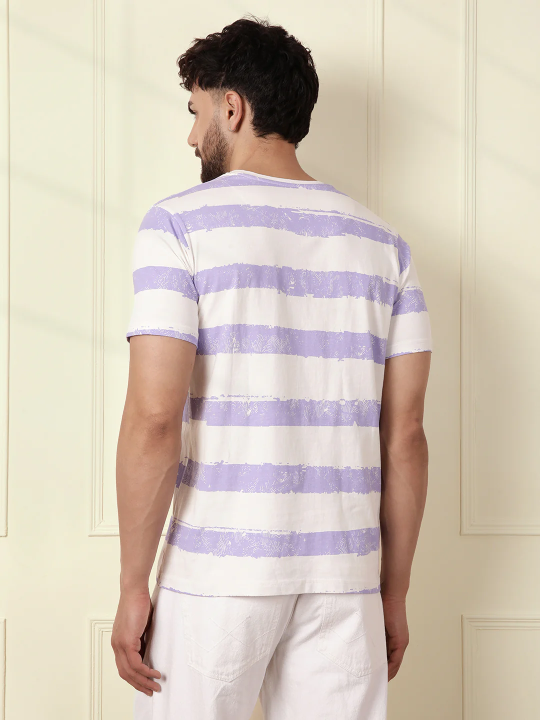 Casual Slim Fit Striped T-Shirt | Off White - Image 3