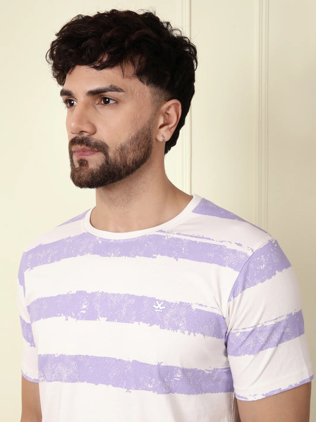 Casual Slim Fit Striped T-Shirt | Off White - Image 5