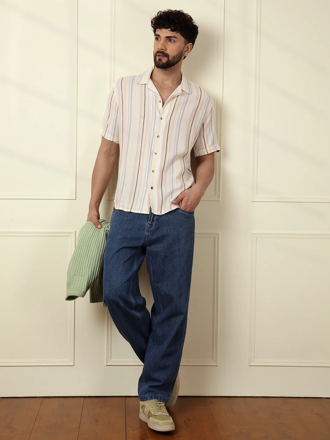 Casual Textured Short Sleeve Shirt | Off White - Image 2