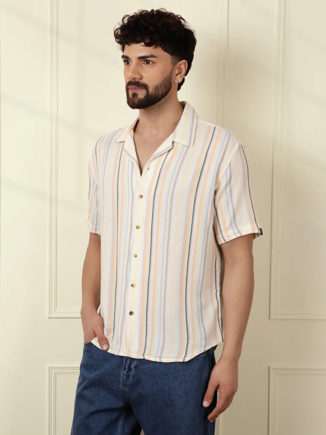 Casual Textured Short Sleeve Shirt | Off White - Image 4