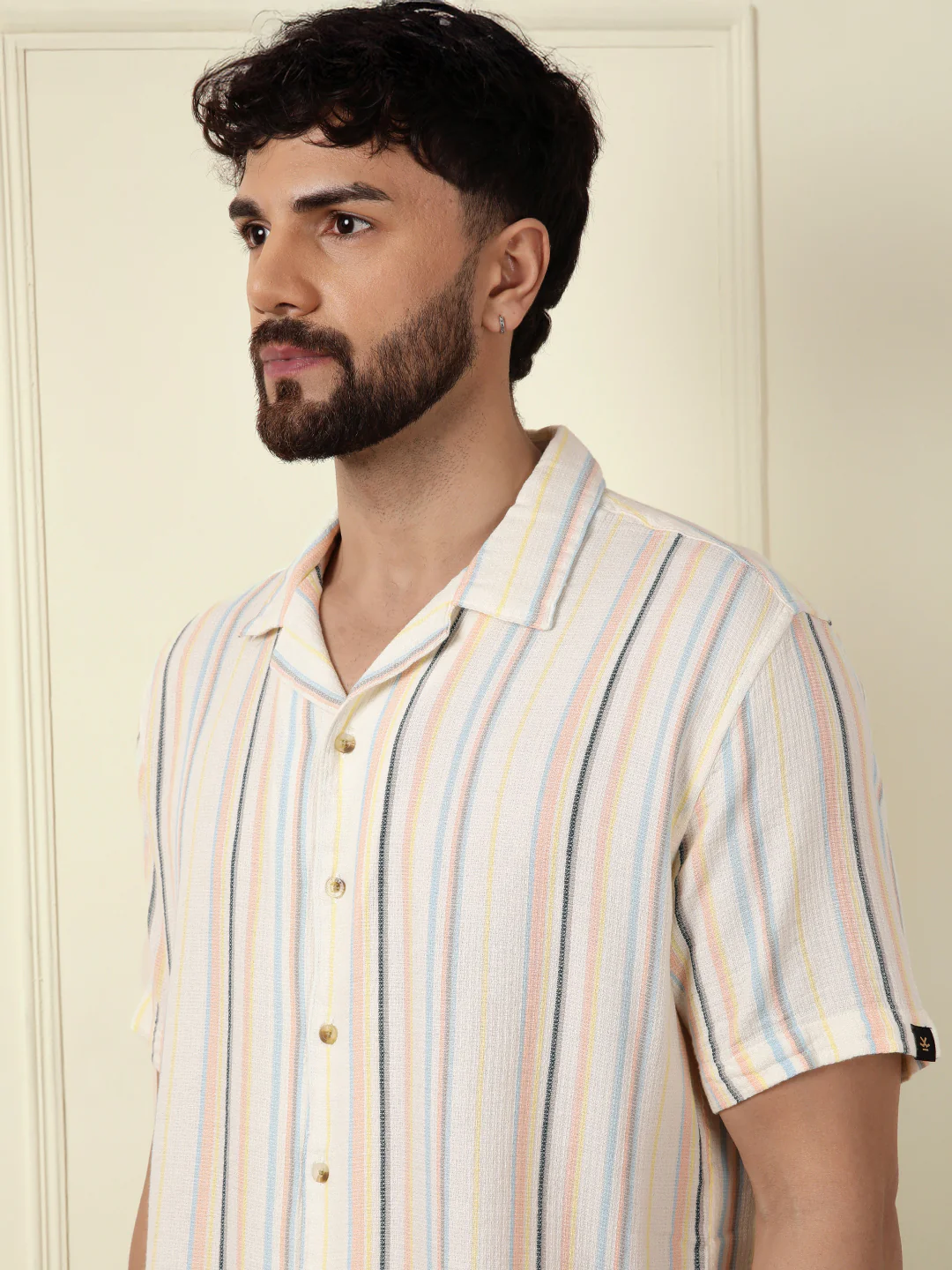Casual Textured Short Sleeve Shirt | Off White - Image 5