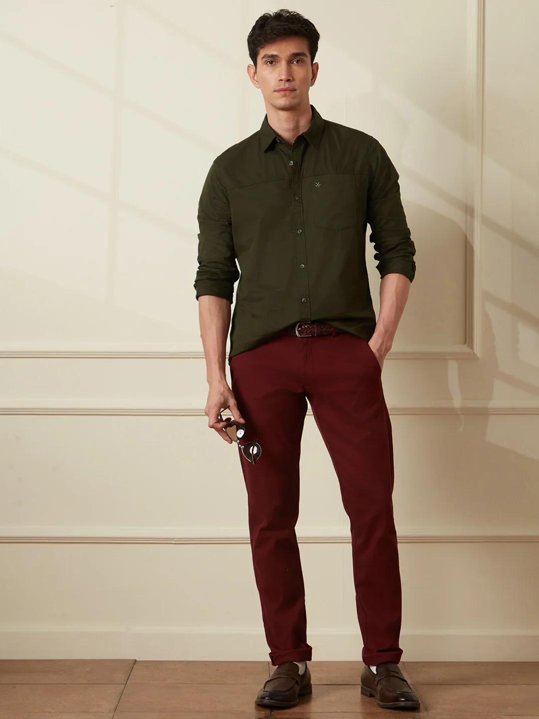 Cut & Sew Slim Fit Shirt | Olive - Image 2