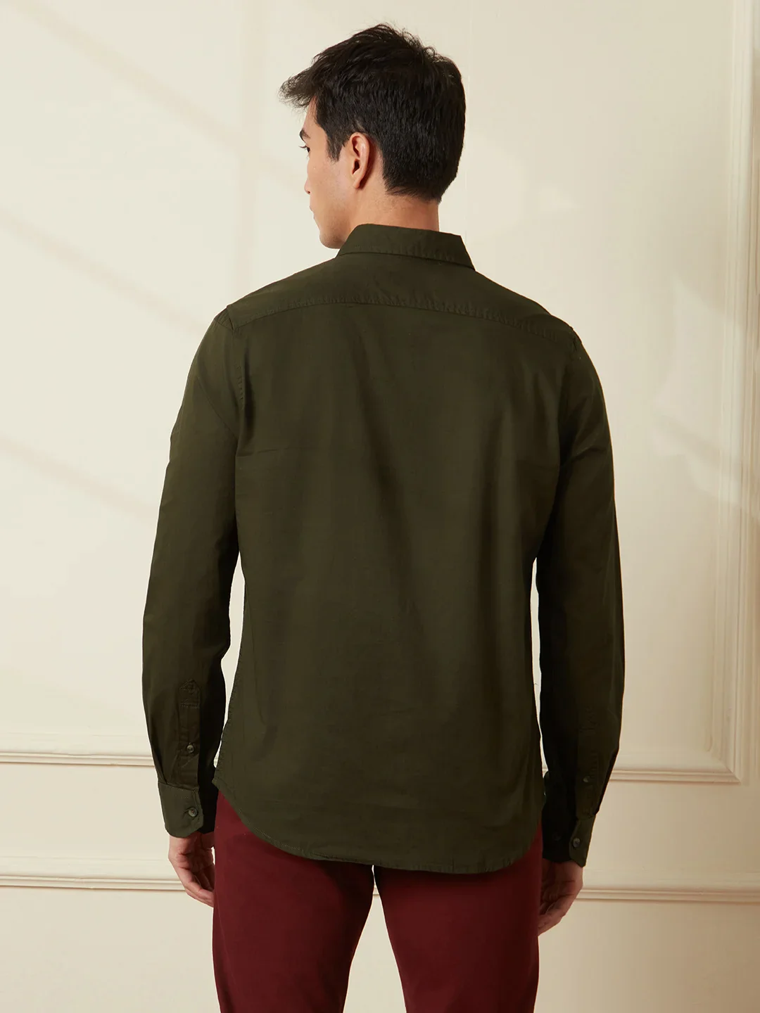 Cut & Sew Slim Fit Shirt | Olive - Image 3