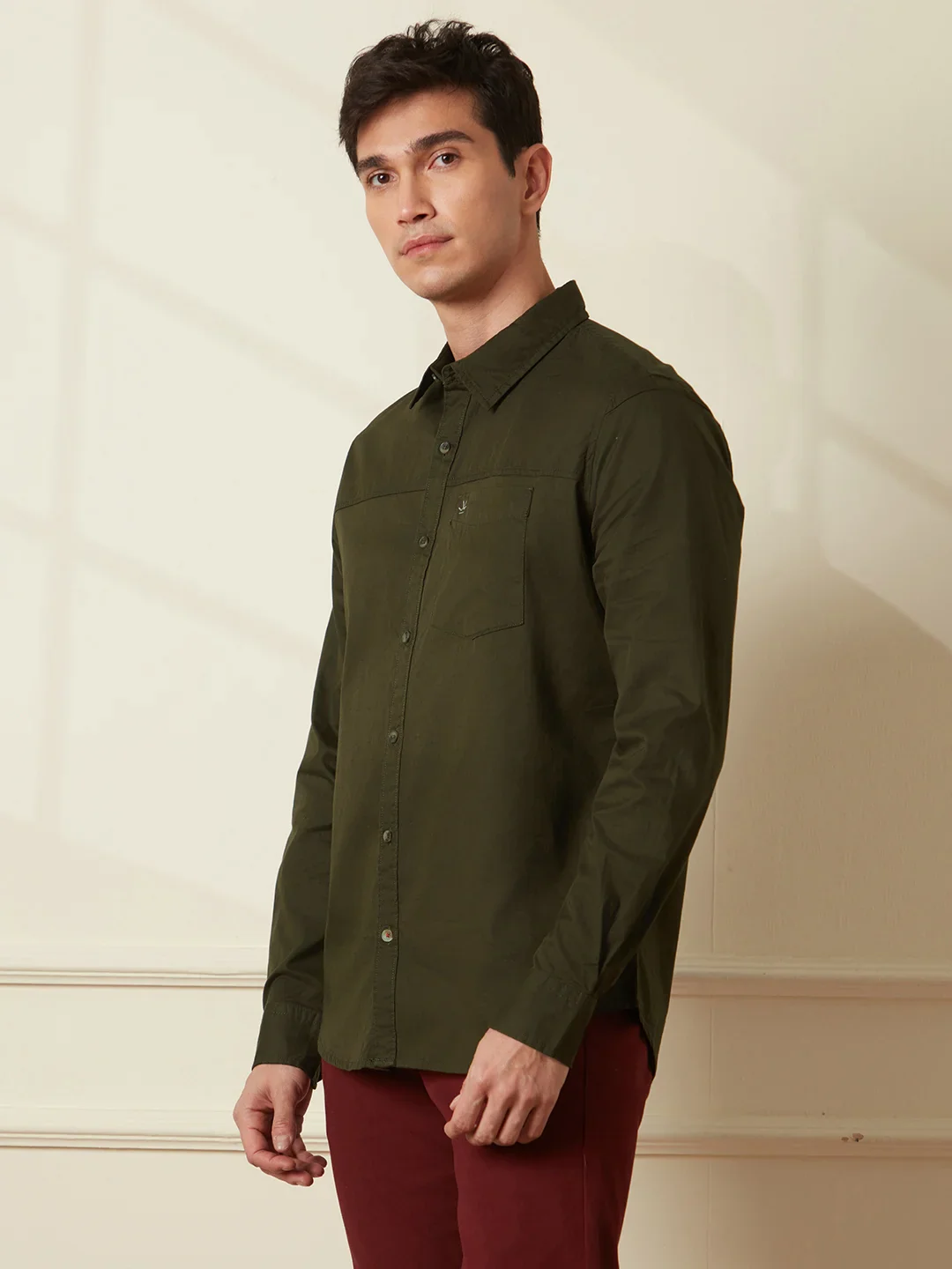Cut & Sew Slim Fit Shirt | Olive - Image 4