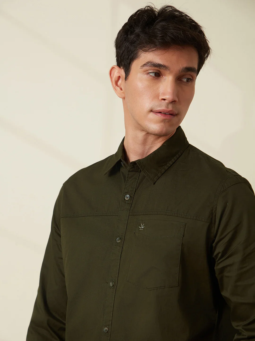 Cut & Sew Slim Fit Shirt | Olive - Image 5