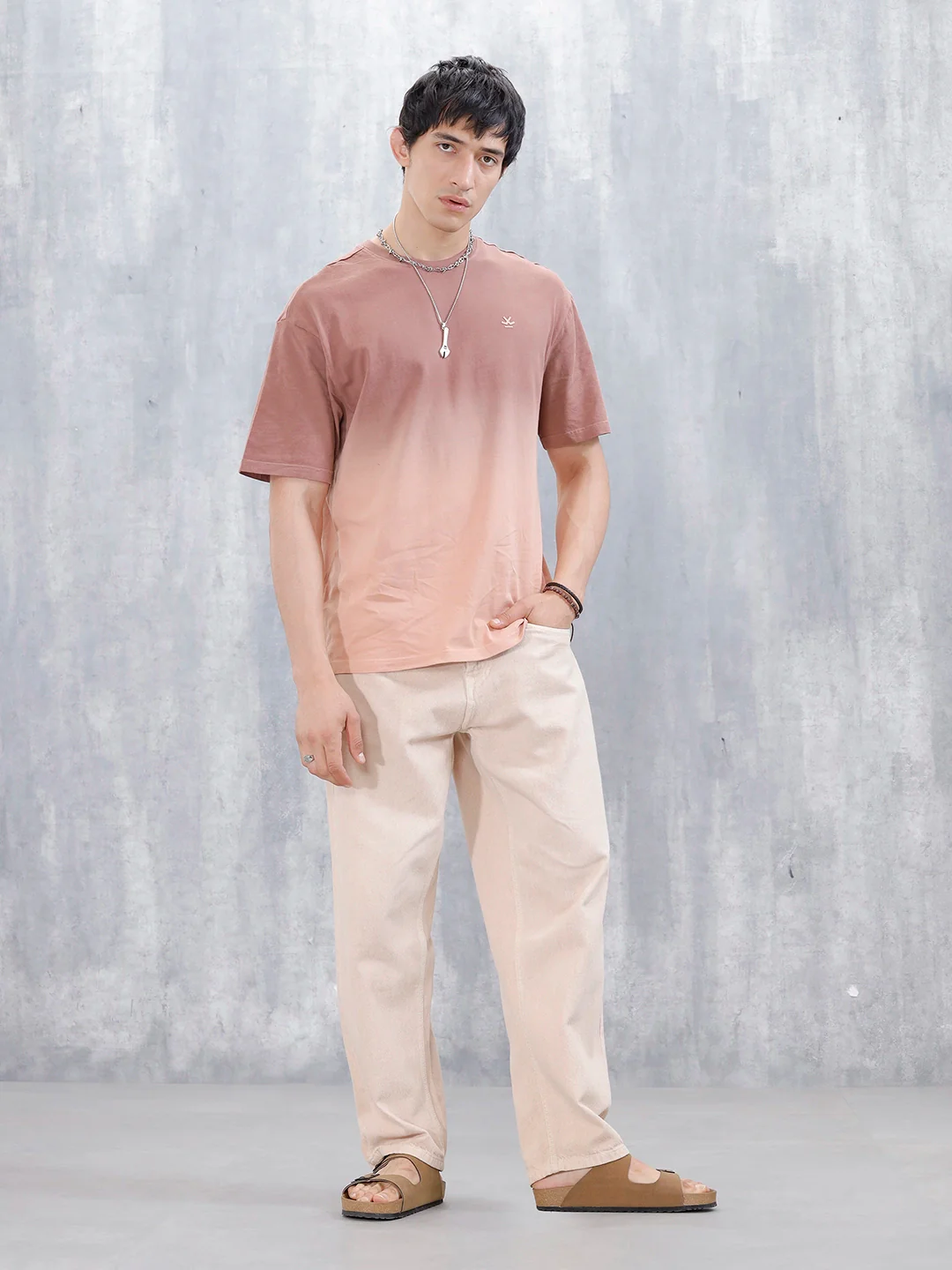 Ombre Dye Oversized Fit T-Shirt For Men | Brown - Image 2