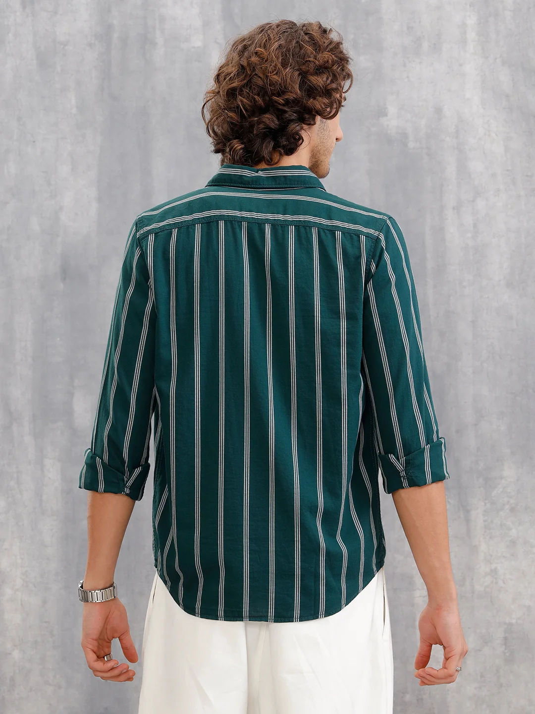 Open Dobby Stripe Shirt In Regular Fit  |  Dark Green - Image 3