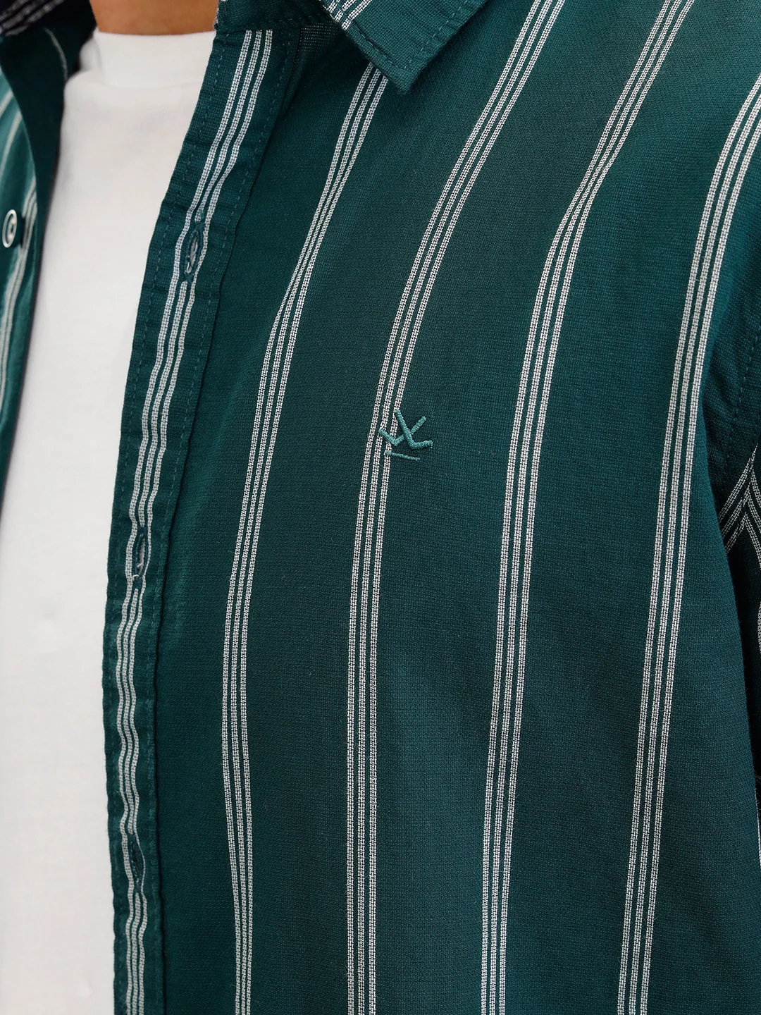 Open Dobby Stripe Shirt In Regular Fit  |  Dark Green - Image 4