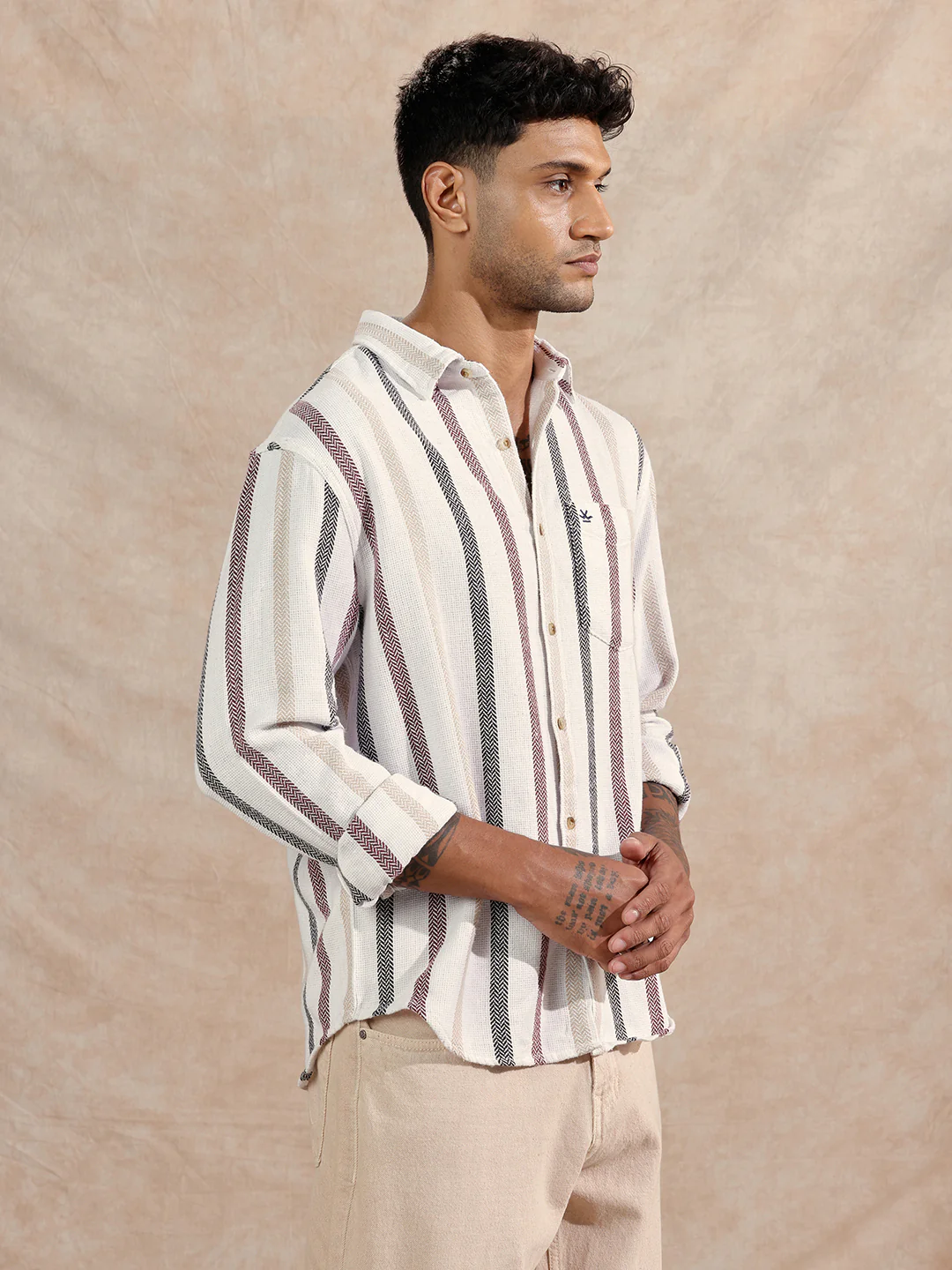 Open Dobby Striper Shirt | Off White - Image 4