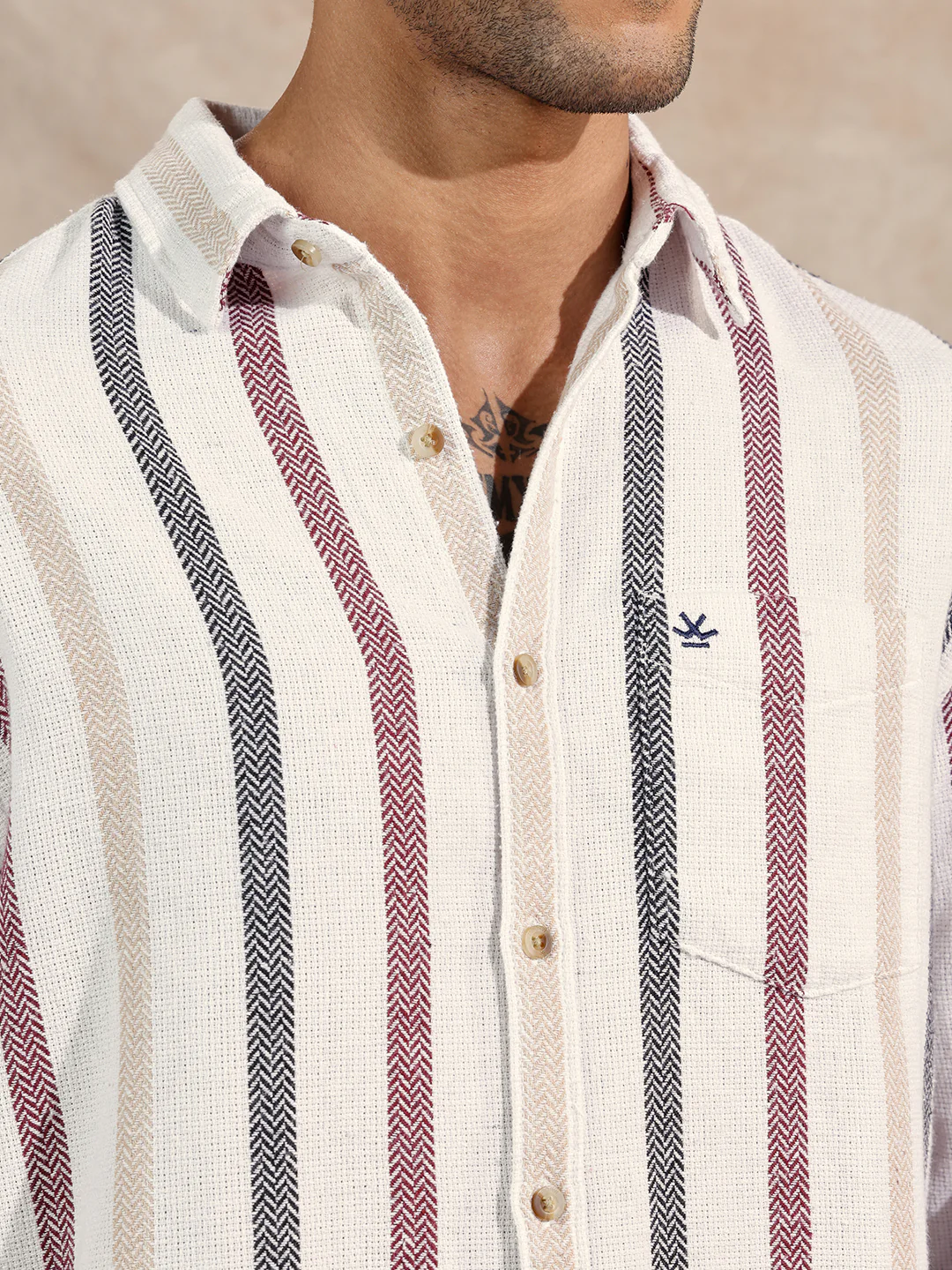 Open Dobby Striper Shirt | Off White - Image 5