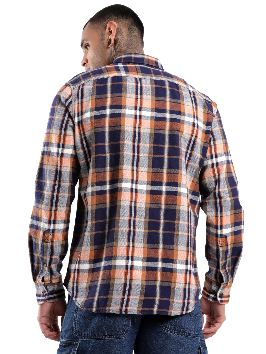 Orange Checked Slim Fit Shirt - Image 3