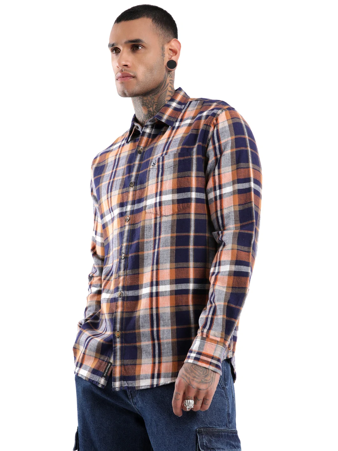Orange Checked Slim Fit Shirt - Image 4