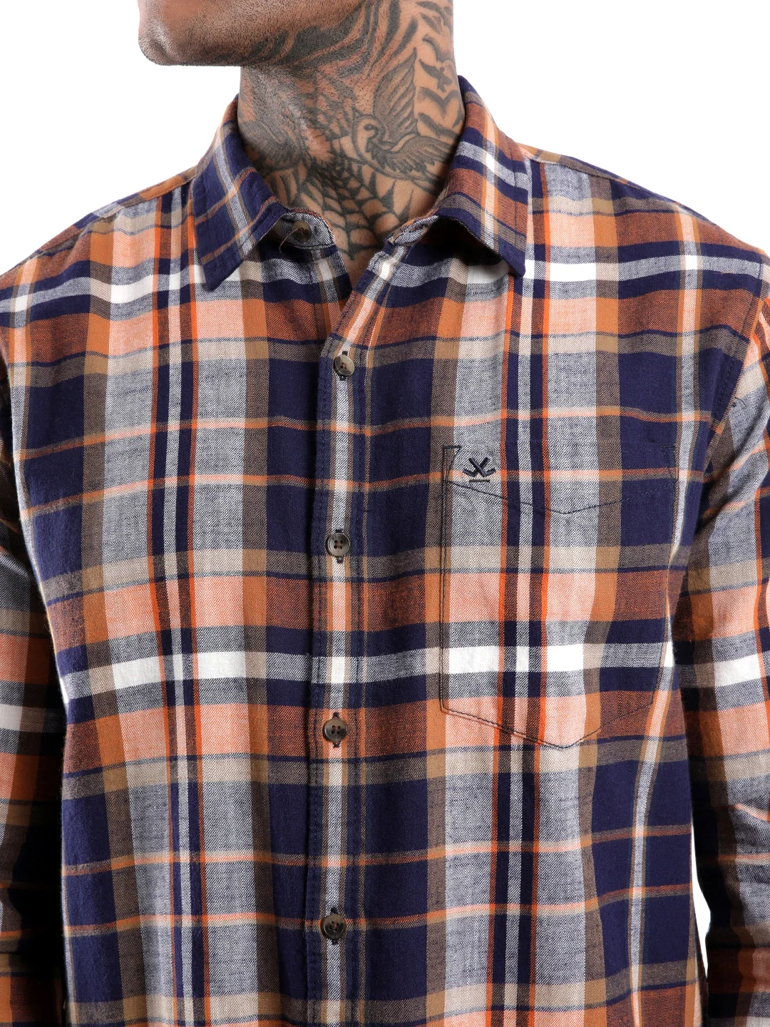 Orange Checked Slim Fit Shirt - Image 5