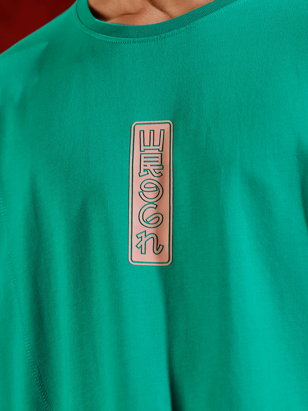 Oversize 3/4 sleeve tshirt with vertical label print detail | Green - Image 6