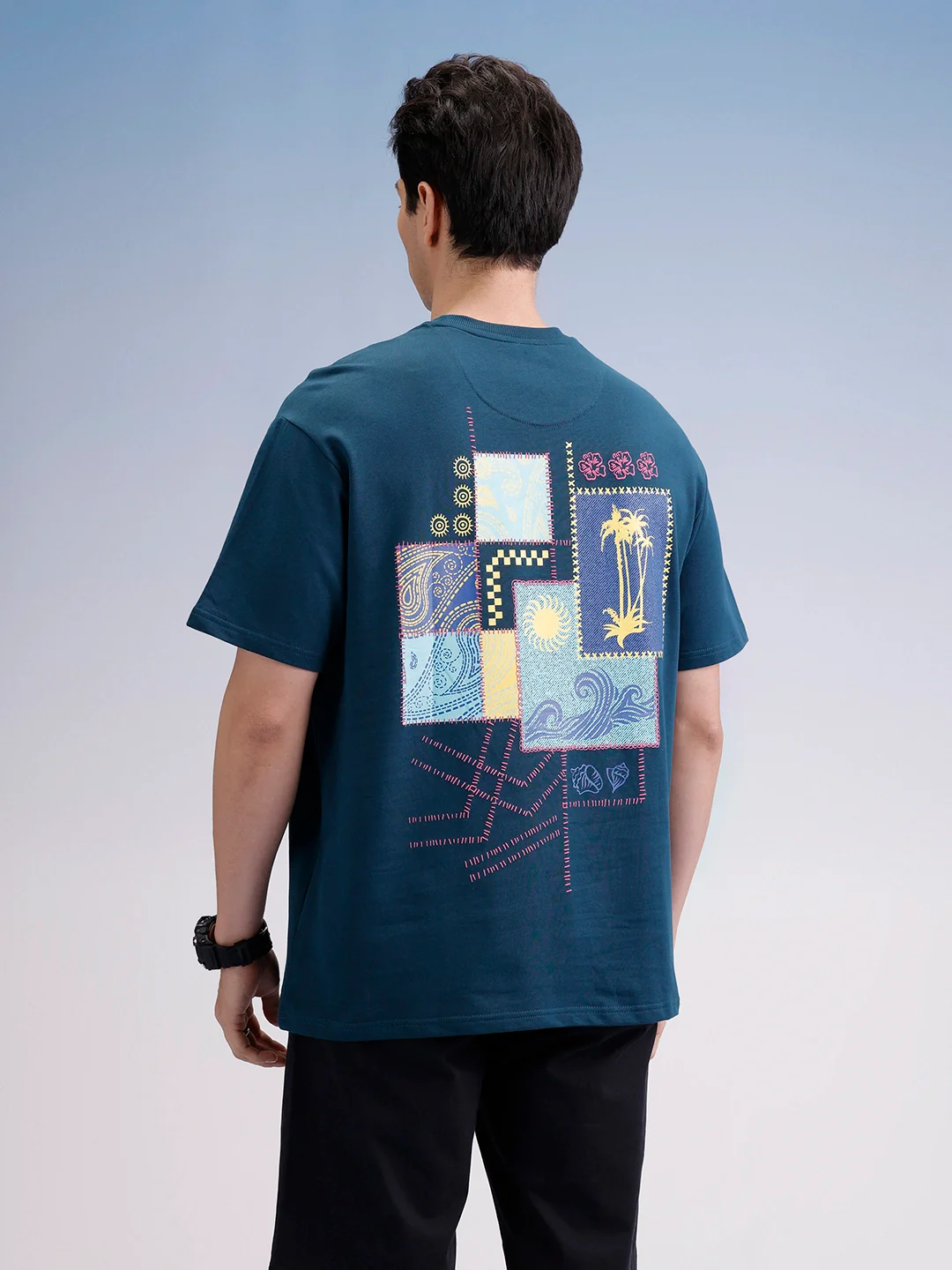 Oversized Back Printed T-Shirt  | Teal - Image 3