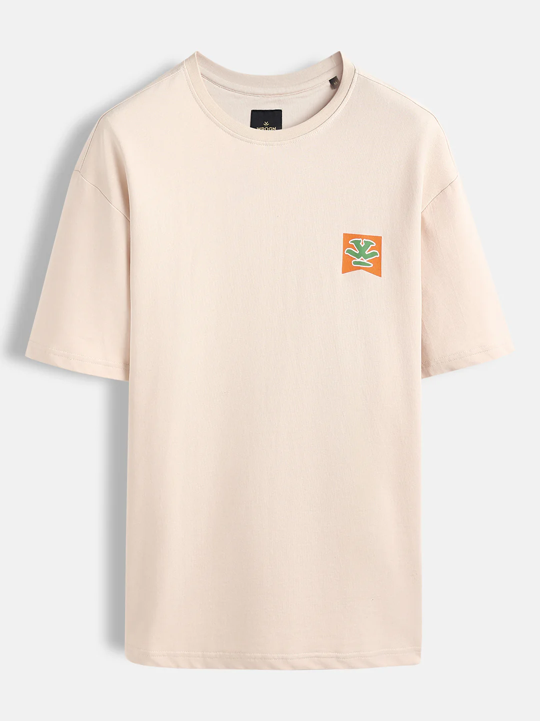 Oversized Black Cotton T-shirt with Graphic Accent | Beige - Image 9