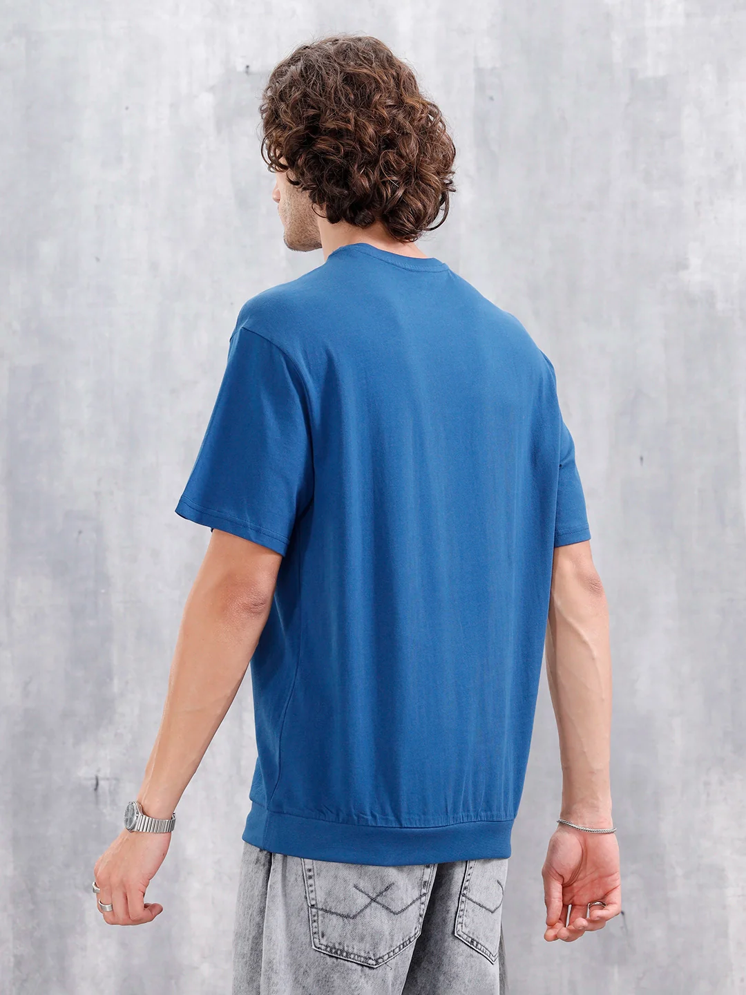 Oversized Crew Neck T-Shirt With Hd Print | Blue - Image 3