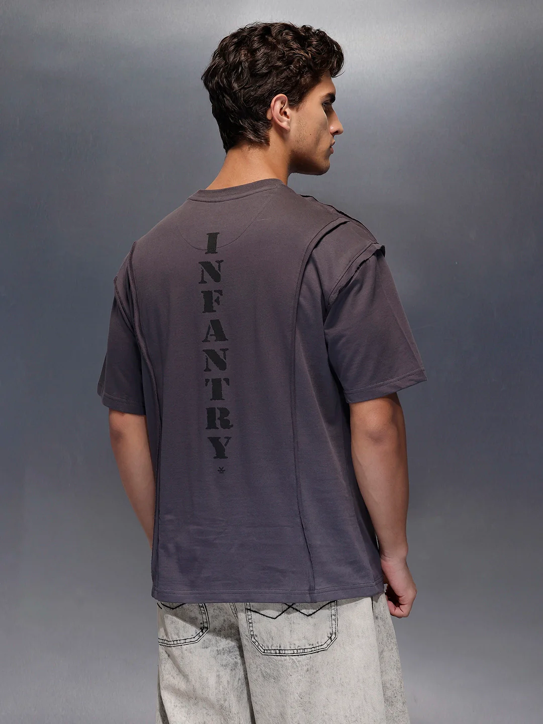 Oversized Cut And Sew T-Shirt   |  Charcoal - Image 3