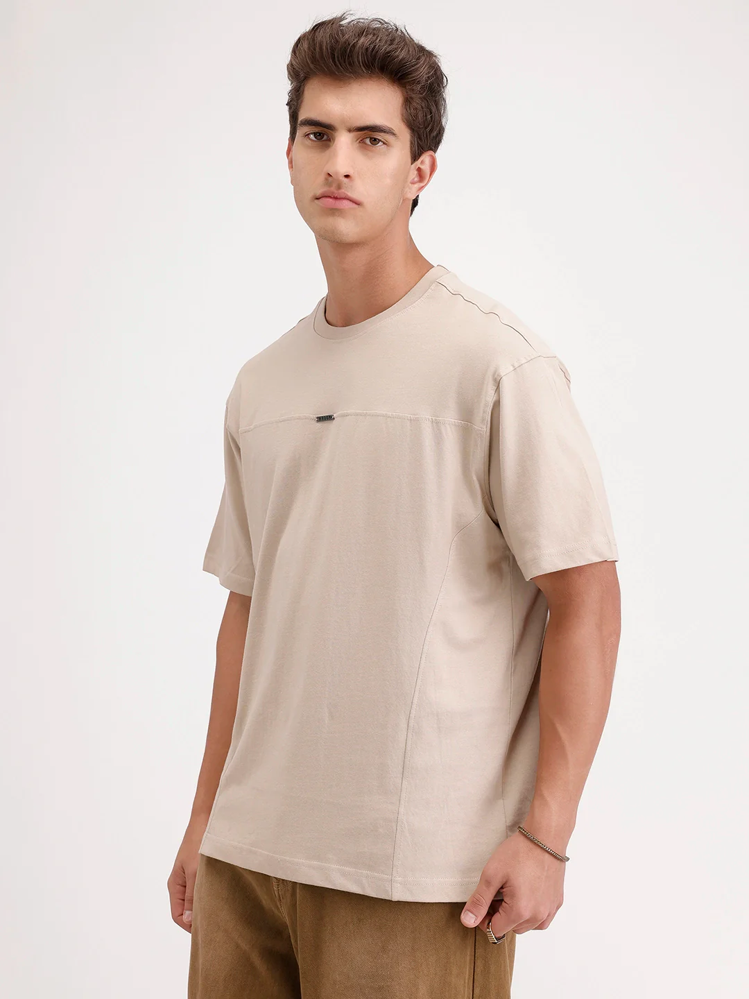 Oversized Cut & Sew T-Shirt | Beige - Image 5
