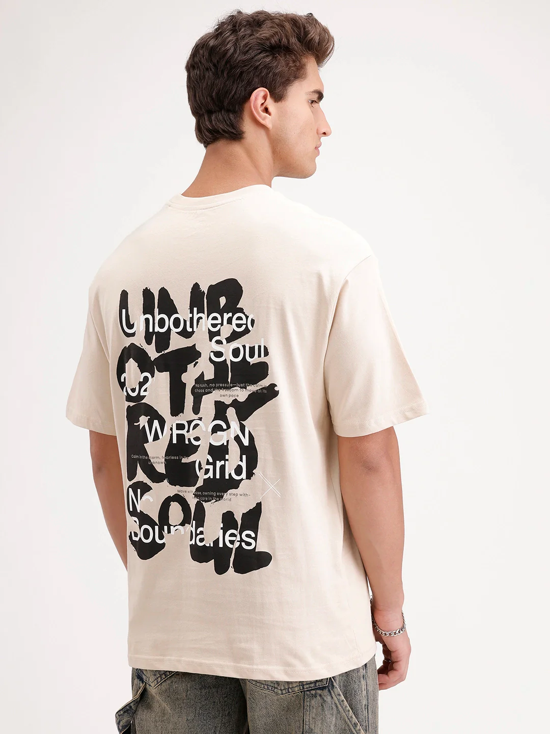 Oversized Fit Back Printed T-Shirt | Beige - Image 3