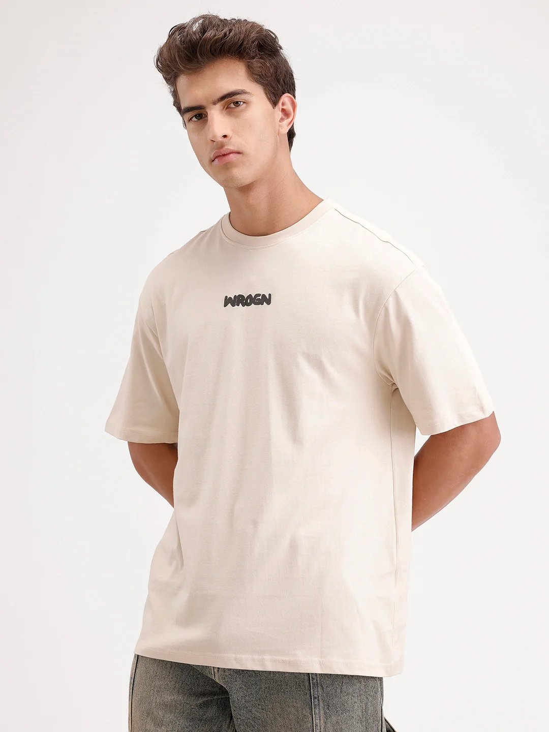 Oversized Fit Back Printed T-Shirt | Beige - Image 4