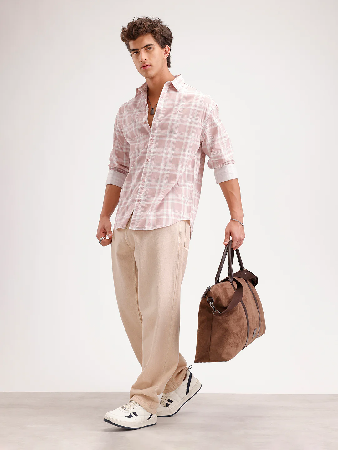 Oversized Fit Checkered Shirt  | Pink - Image 2