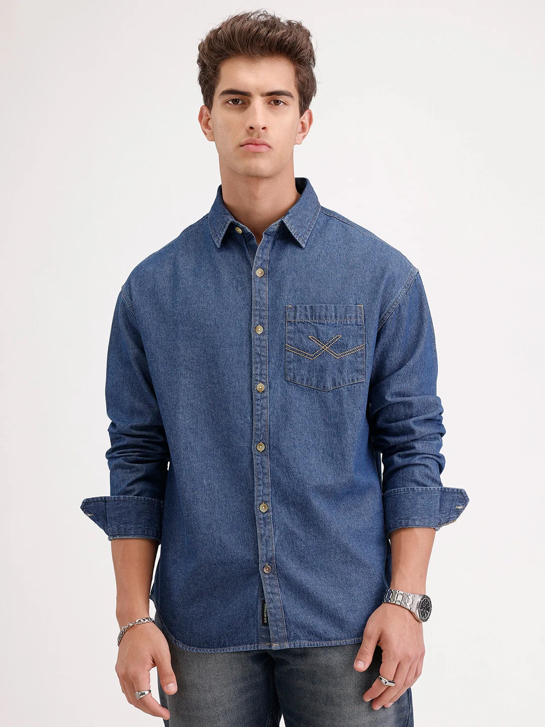 Oversized Fit Denim Shirt | Blue - Image 7