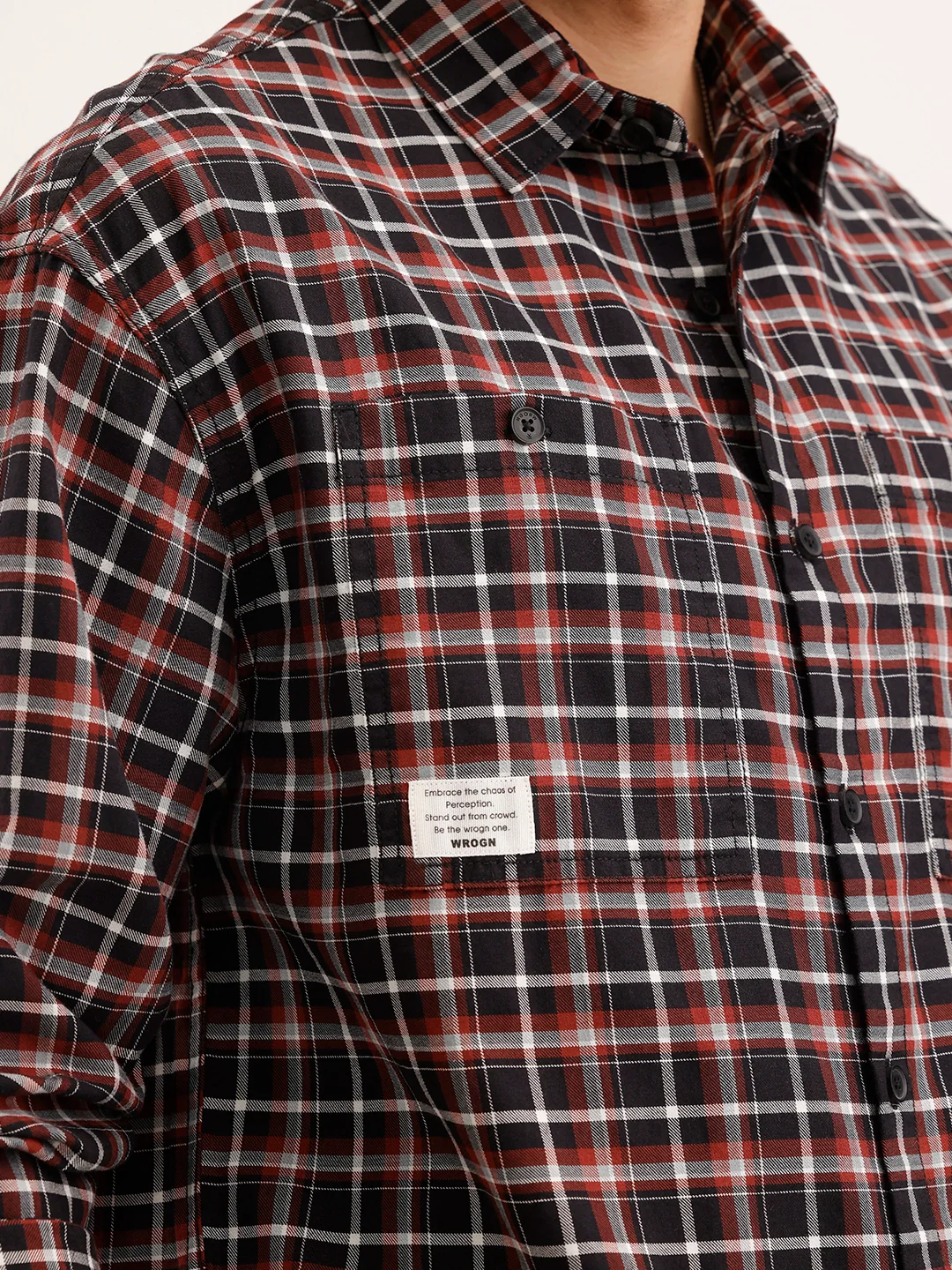 Oversized Fit Double Pocket Checkered Shirt | Black - Image 5