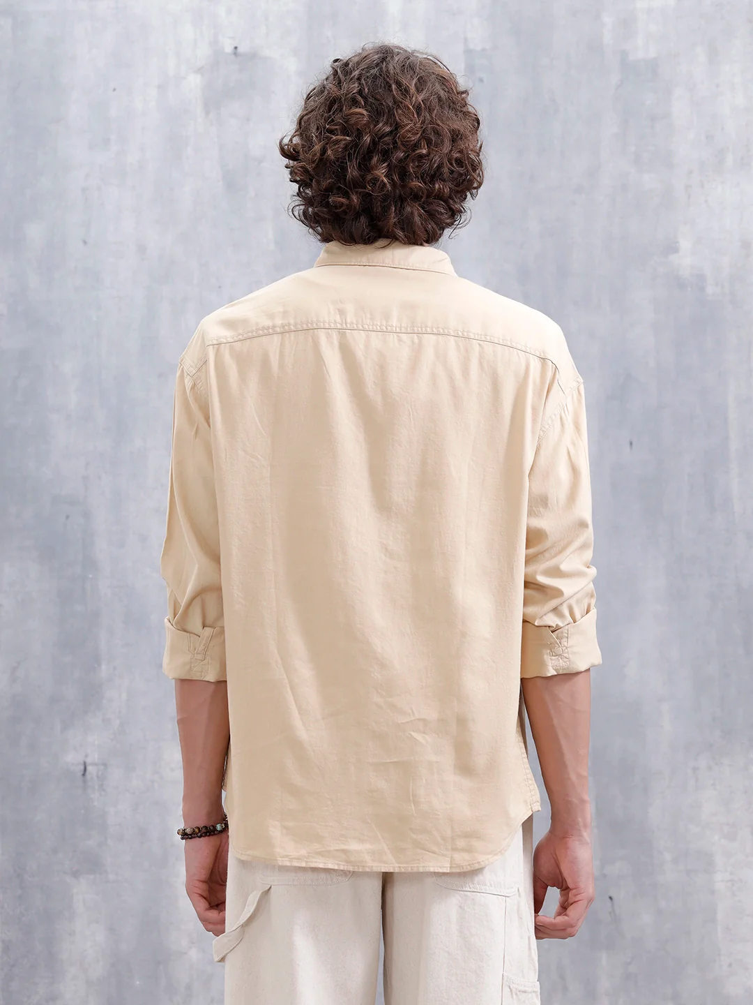 Oversized Fit Double Pocket Solid Shirt | Beige - Image 3
