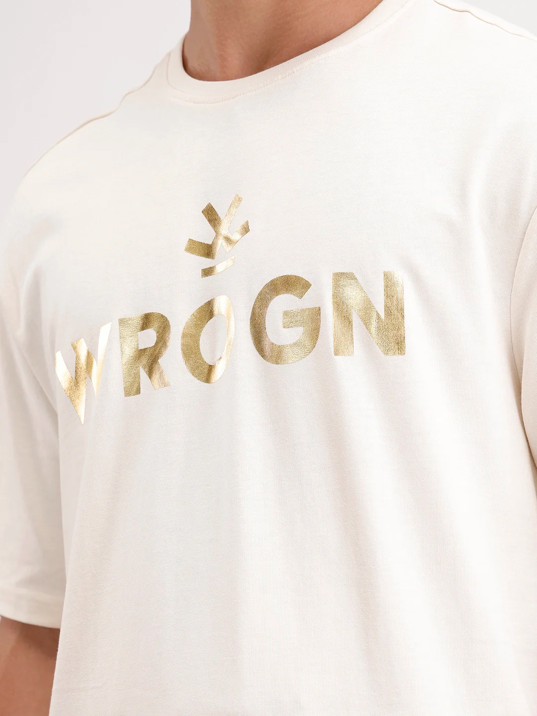 Oversized Foil Printed T-Shirt | Beige - Image 5