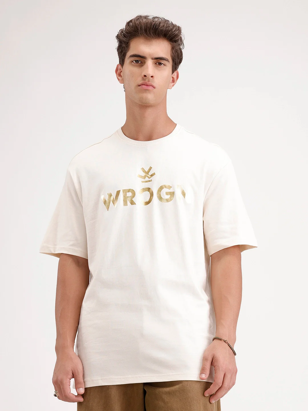 Oversized Foil Printed T-Shirt | Beige - Image 6