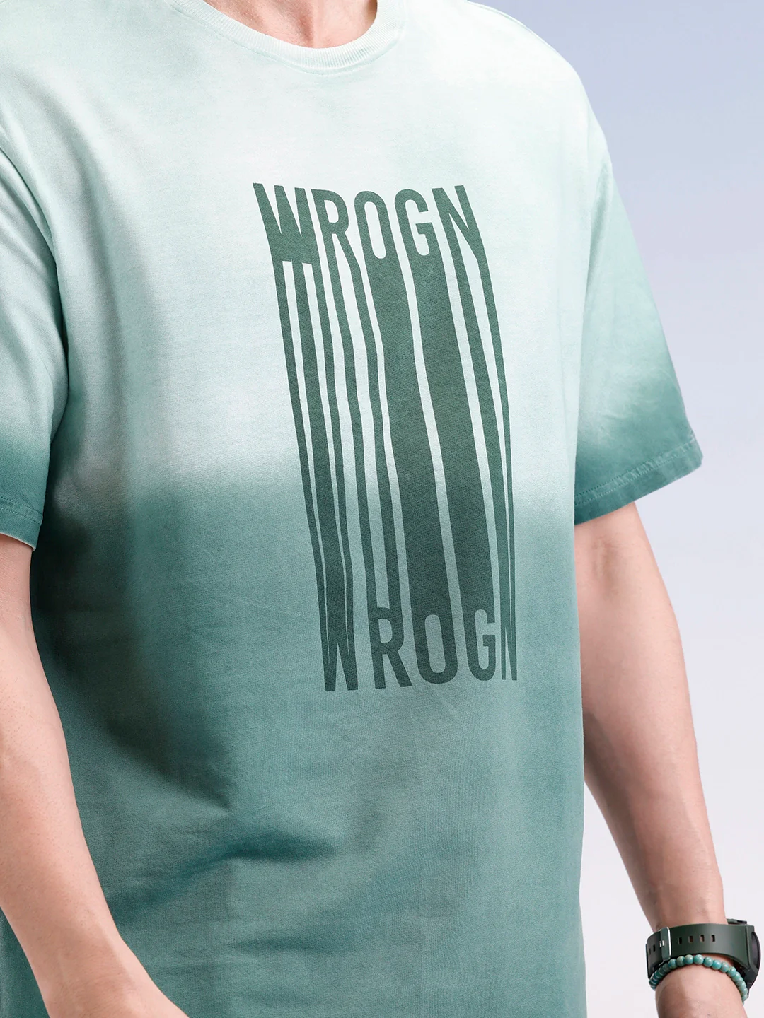 Oversized Gradient Printed T-Shirt  | Green - Image 5