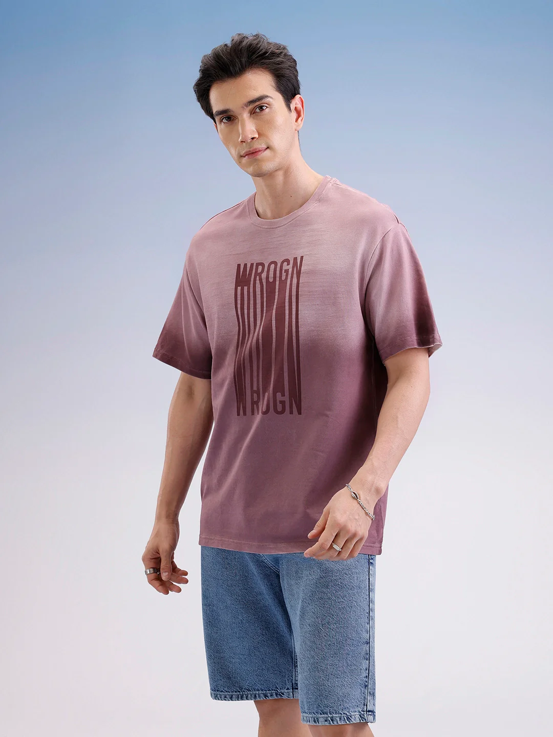 Oversized Gradient Printed T-Shirt  | Maroon - Image 4