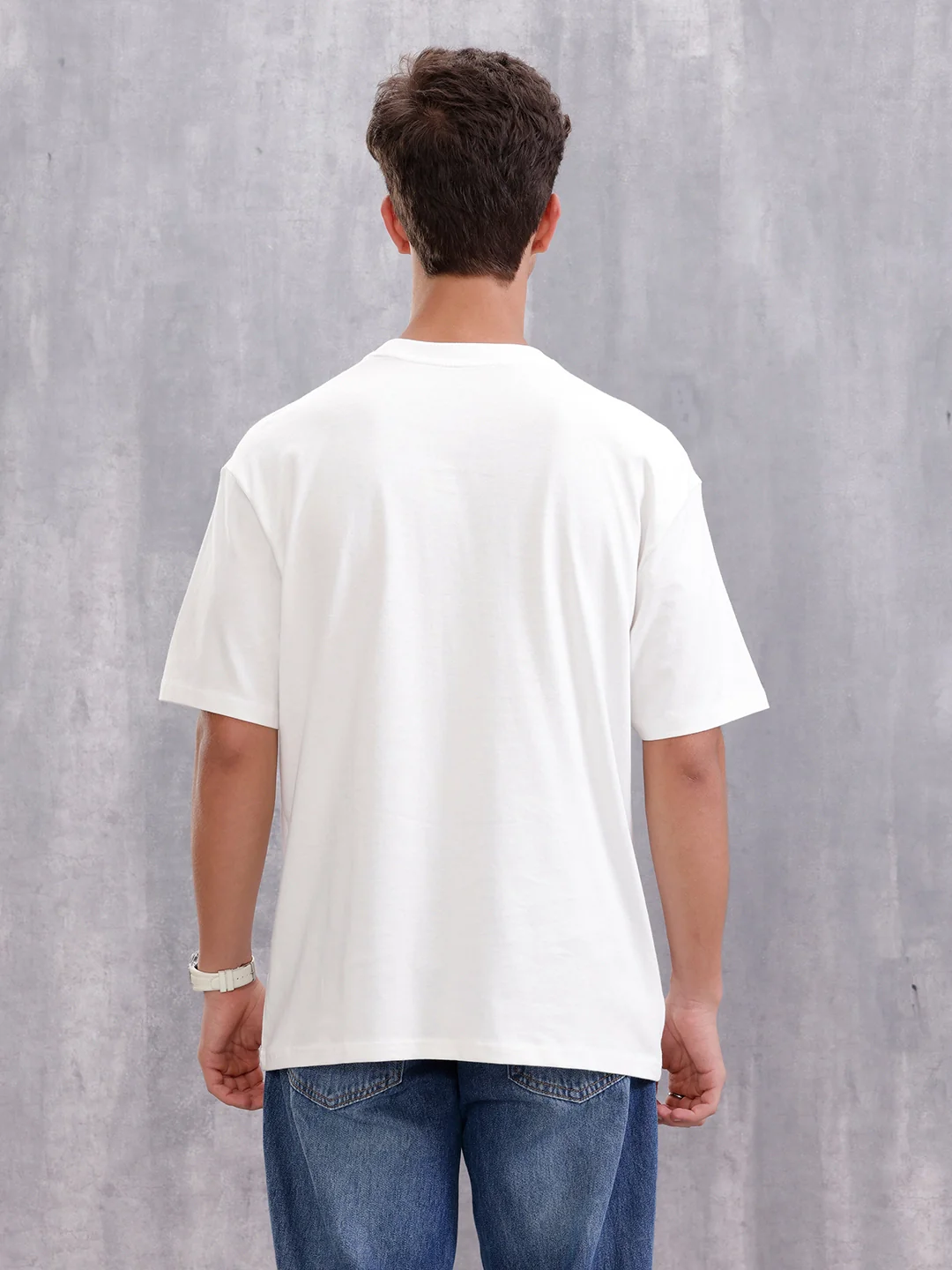 Oversized Graphic T-Shirt By Wrogn – Statement Placement Print | White - Image 3