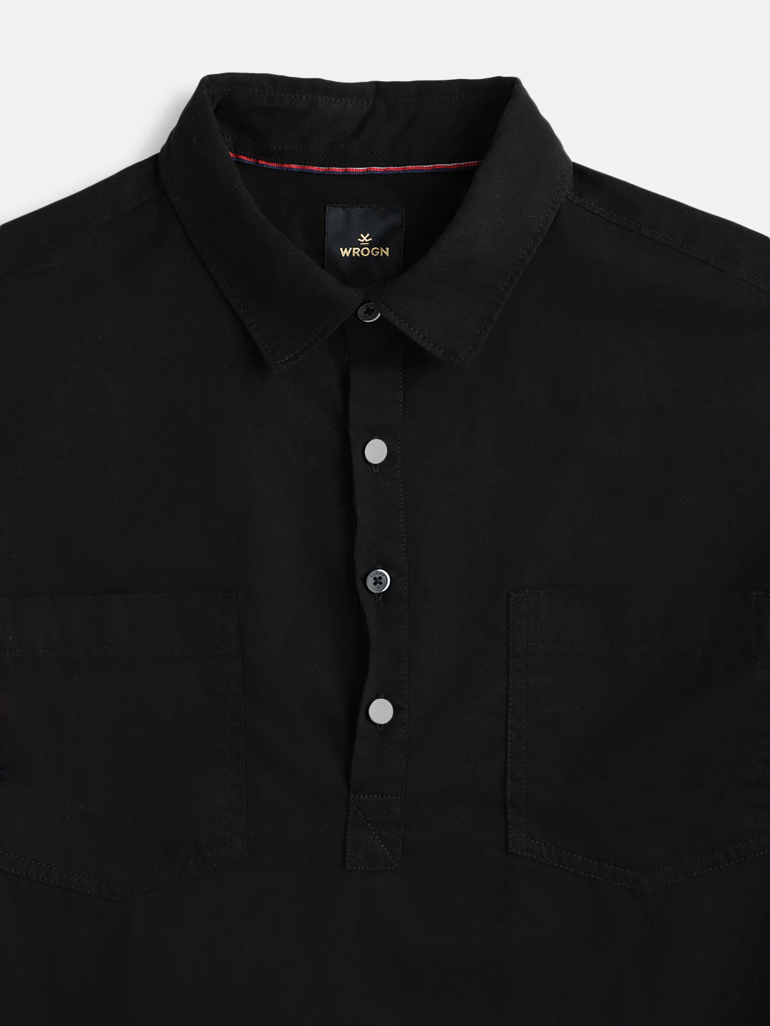 Oversized Half Placket Popover Shirt | Black - Image 3