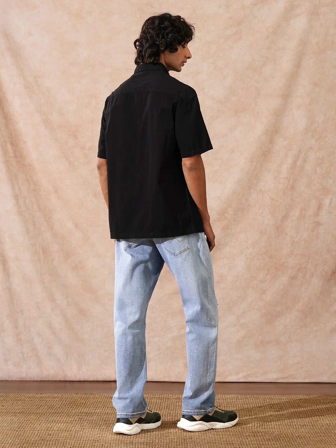 Oversized Half Placket Popover Shirt | Black - Image 6