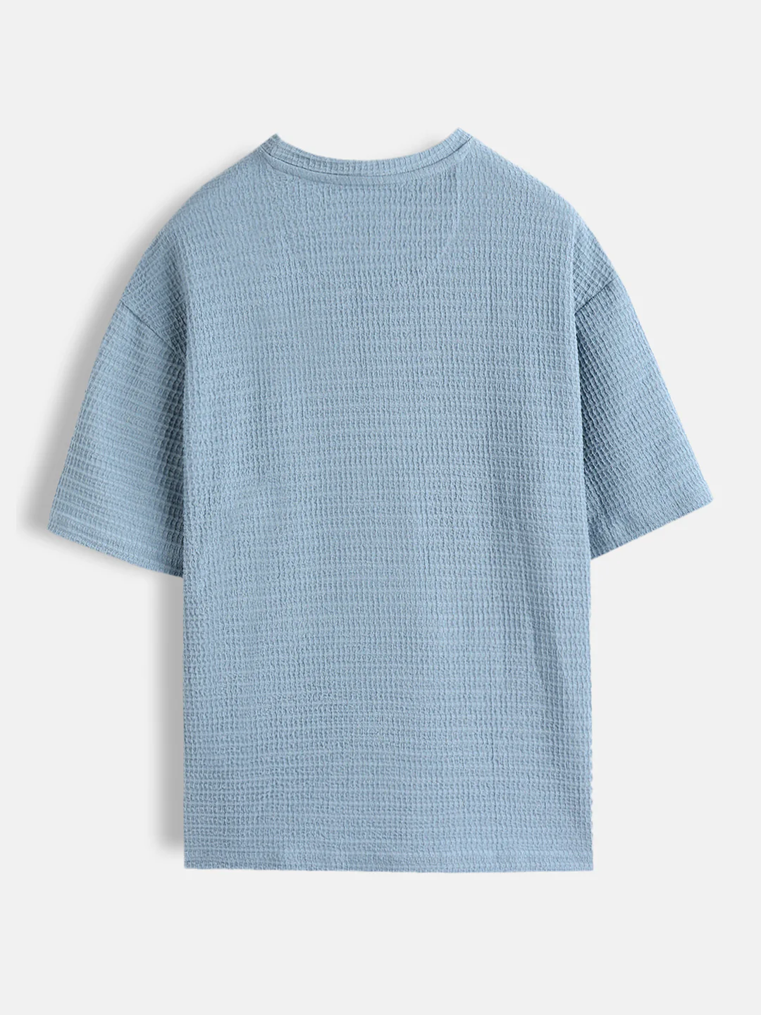 Oversized Jacquard Textured Crew Neck T-Shirt  |  Blue - Image 2