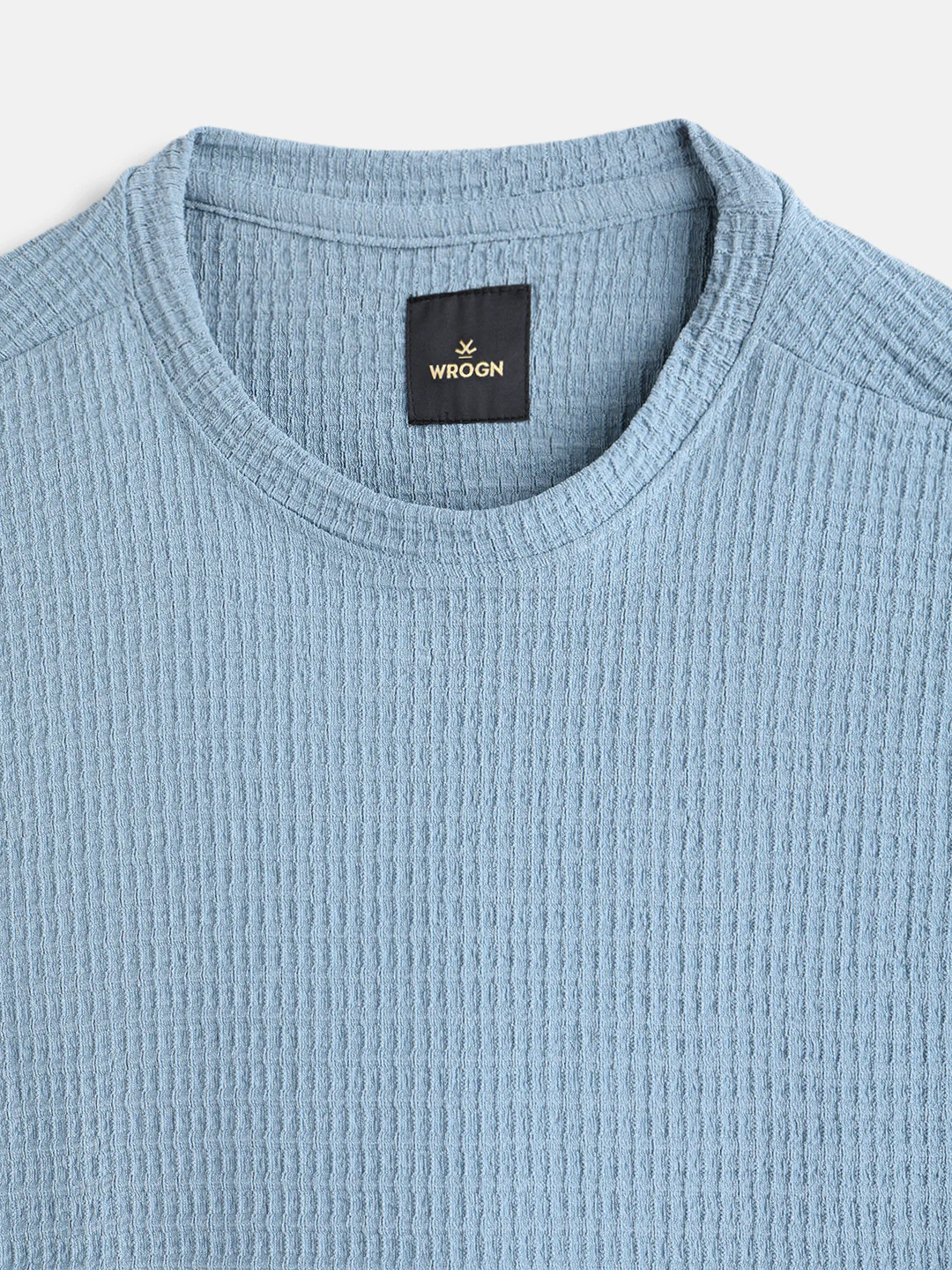 Oversized Jacquard Textured Crew Neck T-Shirt  |  Blue - Image 3