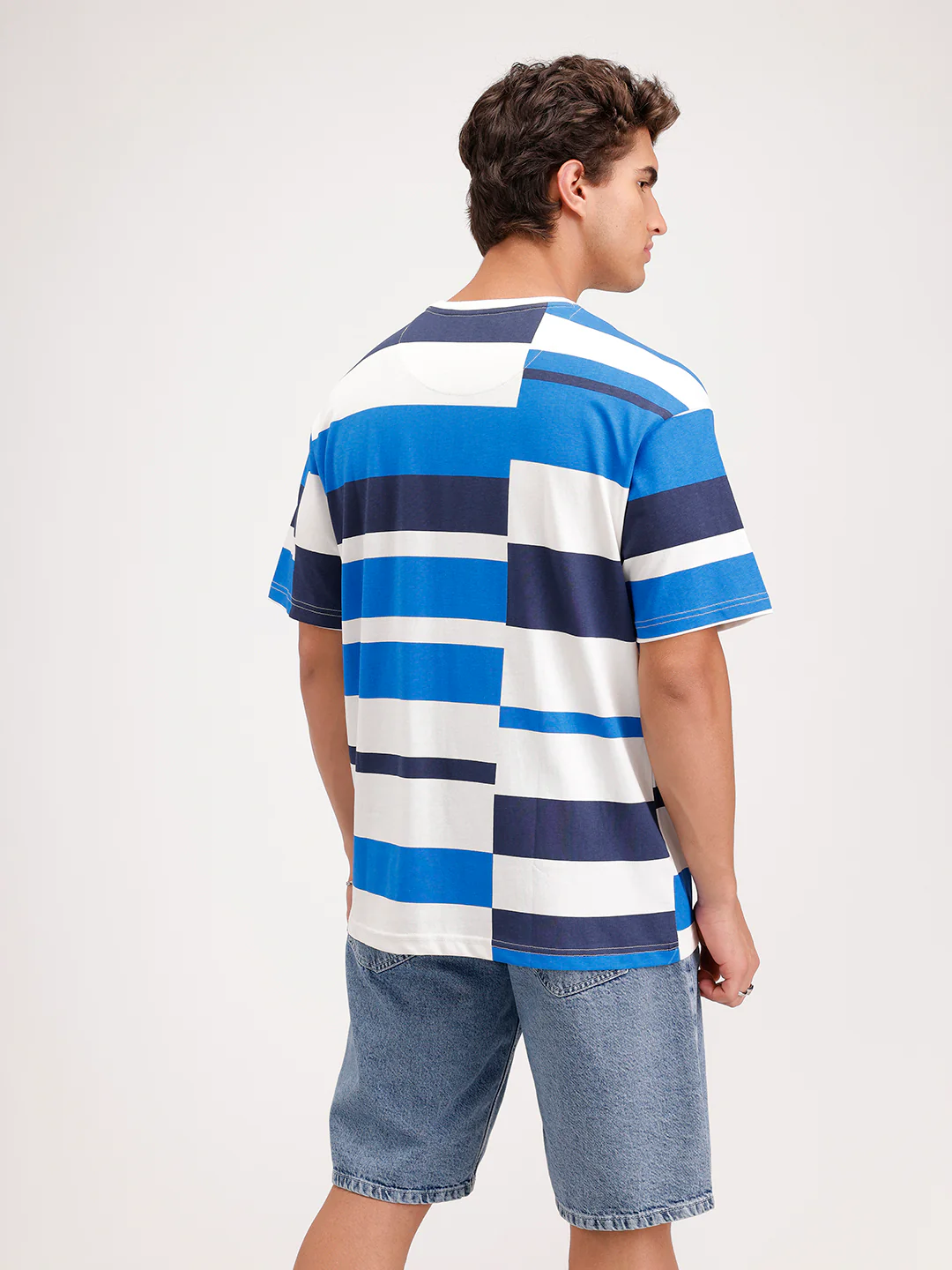 Oversized Pannel Printed T-Shirt  | Blue - Image 3