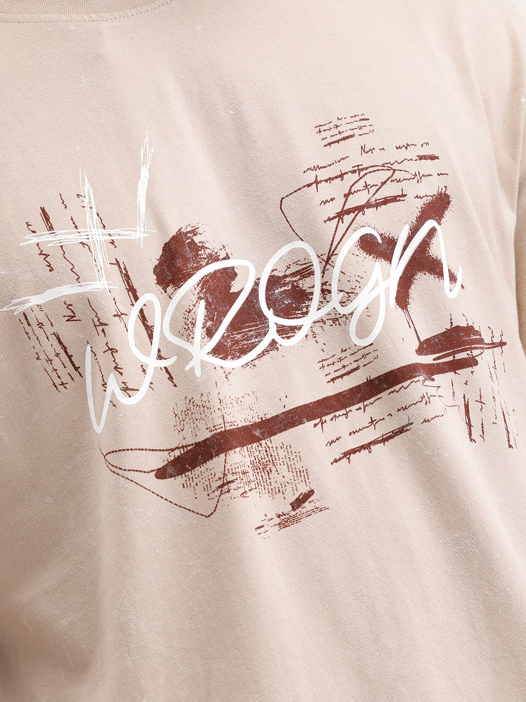 Oversized Placement Printed T-Shirt | Beige - Image 5