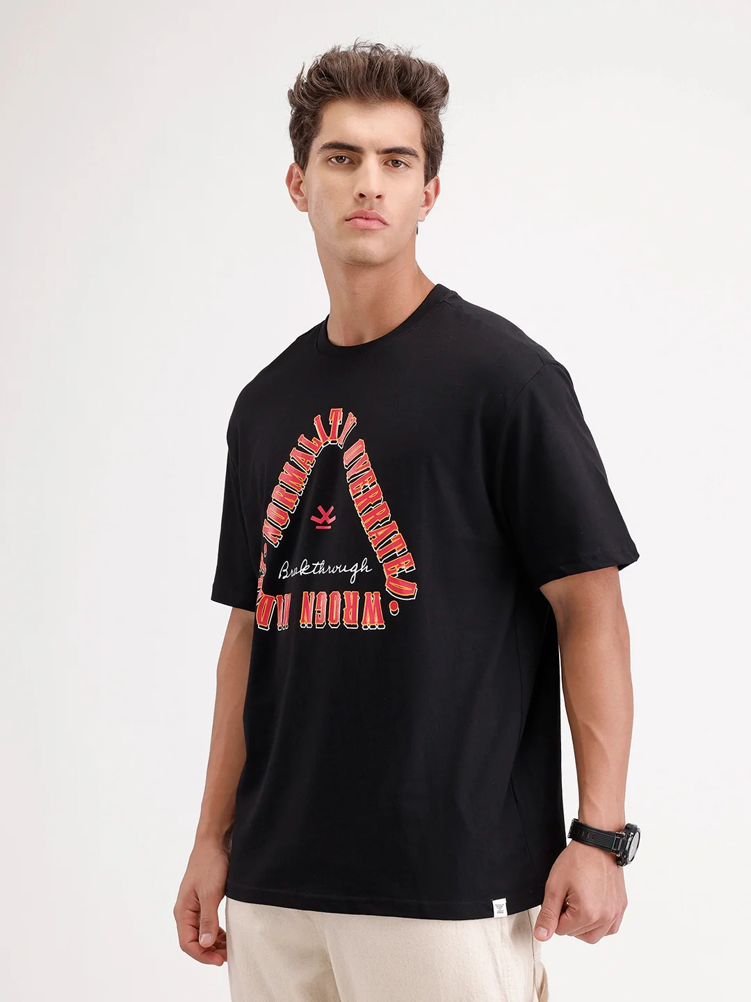 Oversized Placement Printed T-Shirt | Black - Image 4