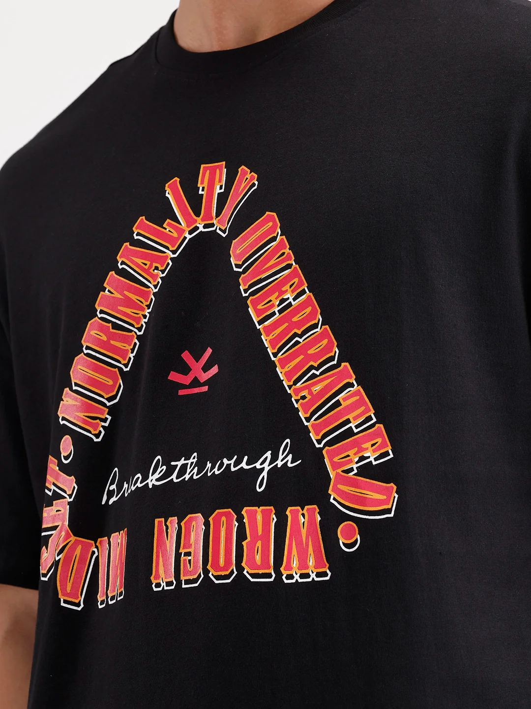 Oversized Placement Printed T-Shirt | Black - Image 5