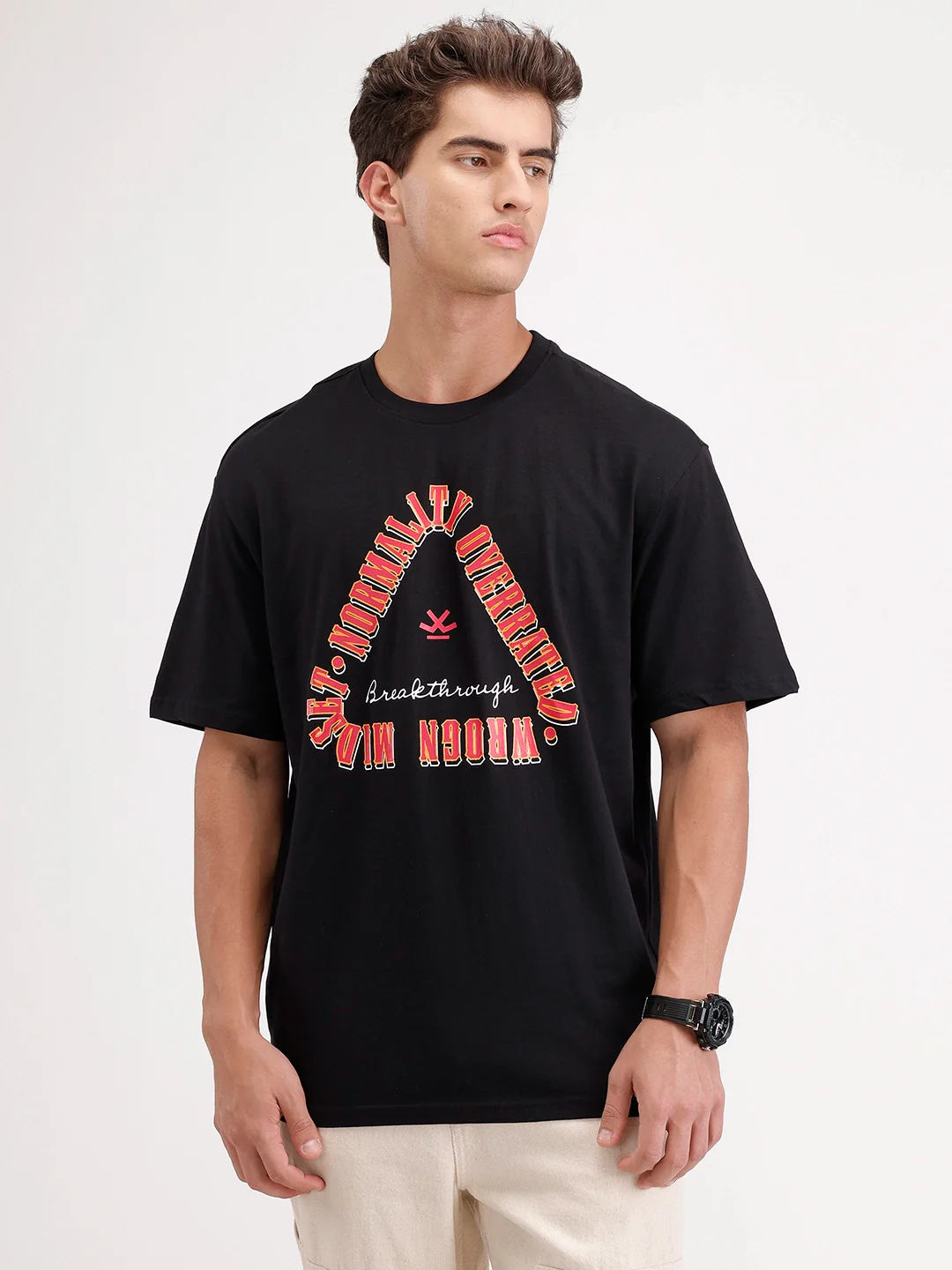 Oversized Placement Printed T-Shirt | Black - Image 7