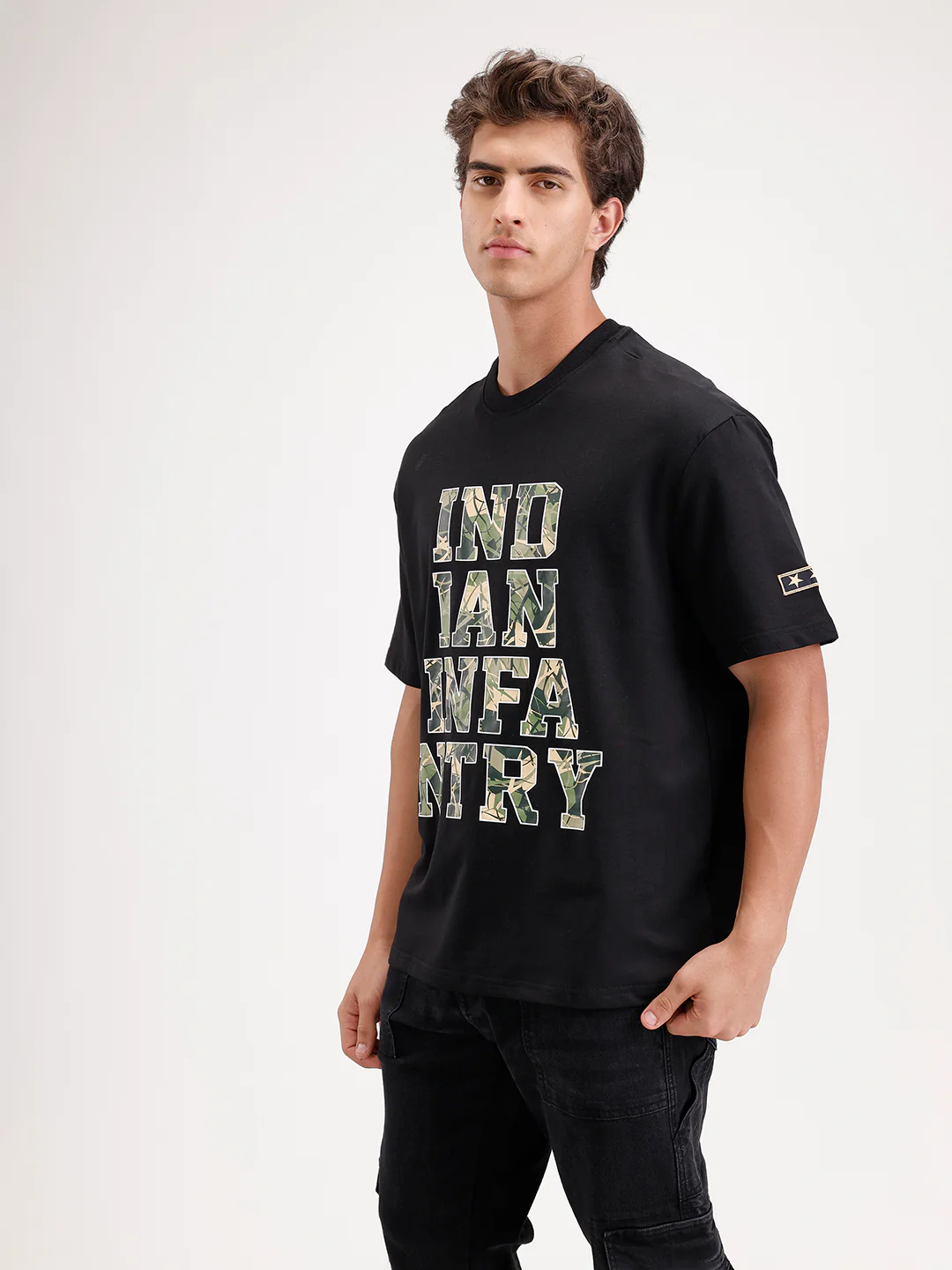 Oversized Placement Printed T-Shirt  | Black - Image 4