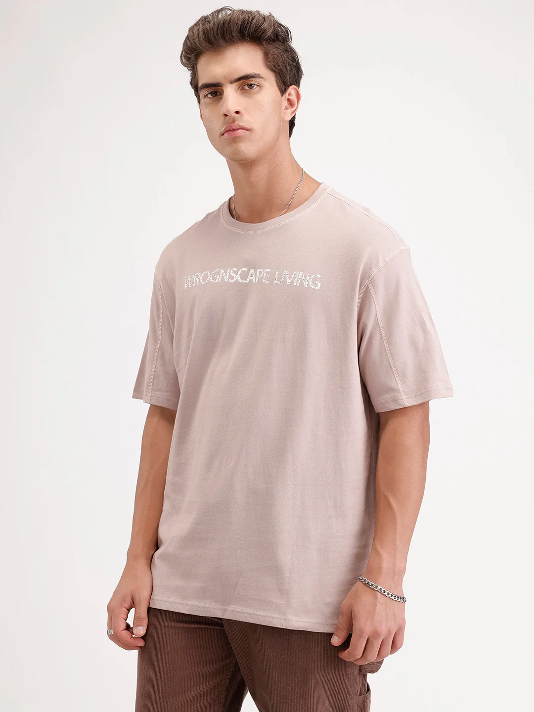 Oversized Placement Printed T-Shirt | Brown - Image 4
