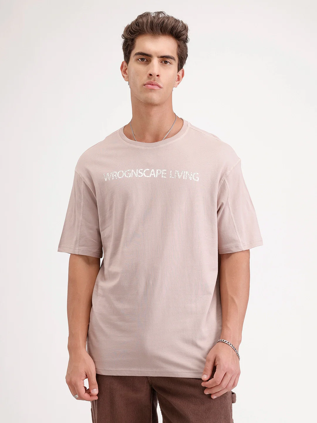 Oversized Placement Printed T-Shirt | Brown - Image 7